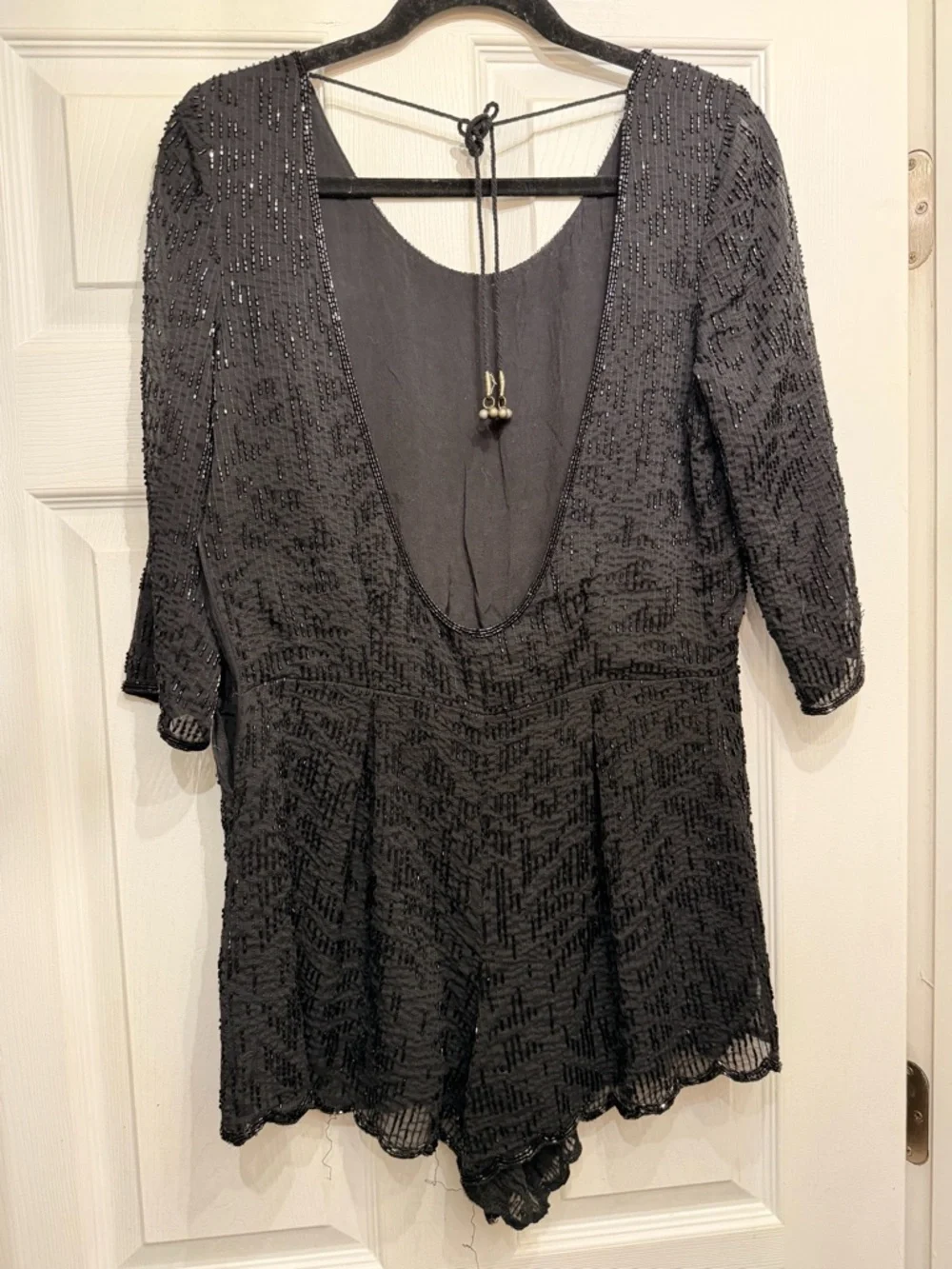 Free People Black beaded Open-Back Romper. Broken zipper - Picture 4 of 7